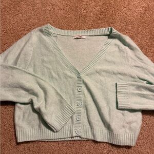 American Eagle Outfitters Green Cardigan V-Neck Ribbed Knit